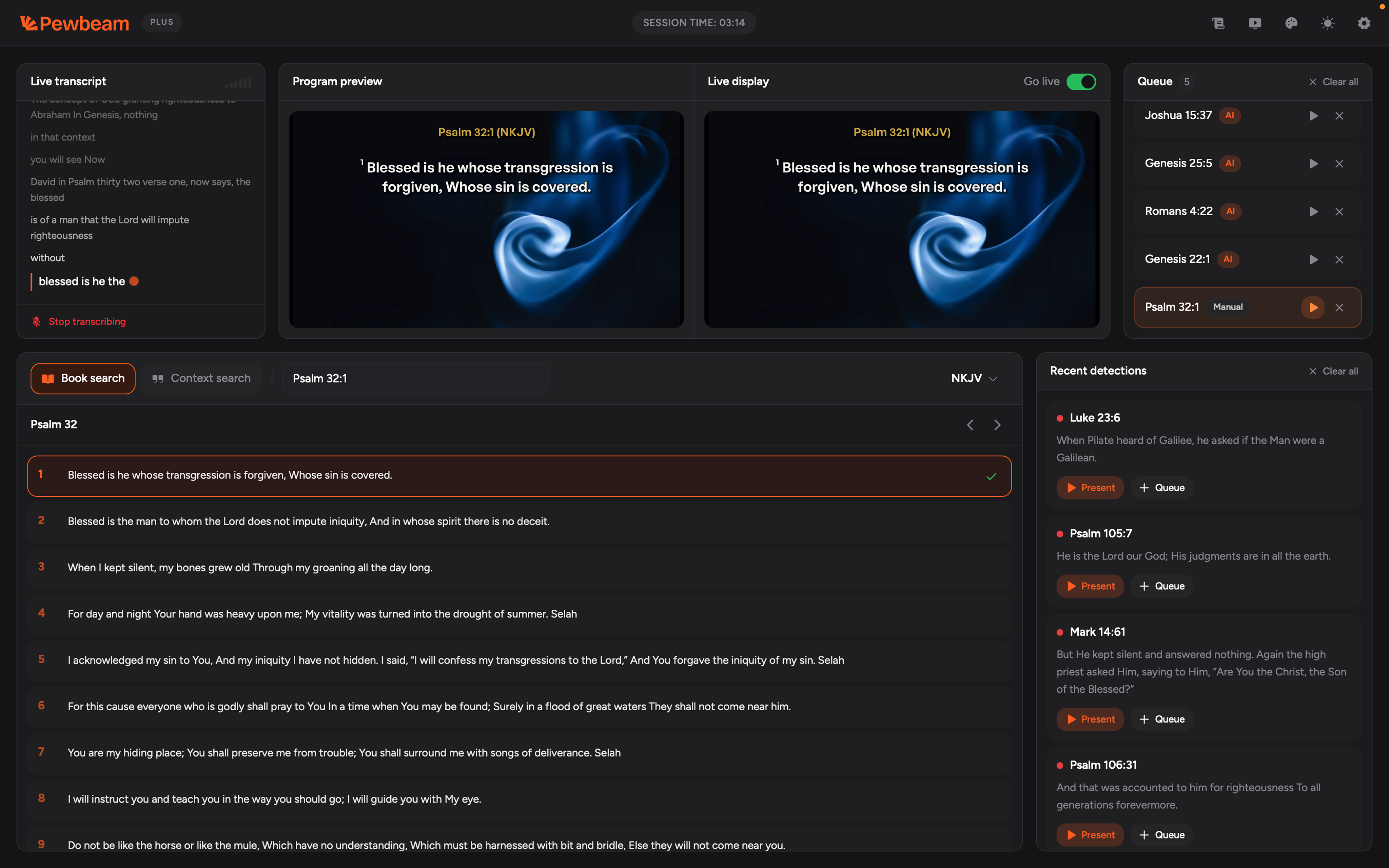 Pewbeam dashboard overview